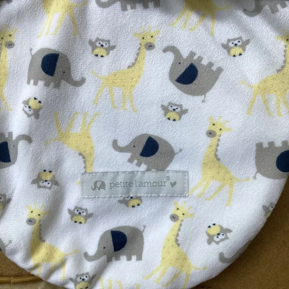 Petite L’amour White Fleece Lined Infant Wrap With Elephants, Giraffes, And Owls